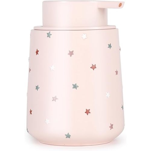 Starry Soap Dispenser for Bathroom, 12 oz Refillable Liquid Hand Soap Lotion Dispenser with Large Pump for Girls, Astronomer Gifts, Cute Kitchen Dish Soap Dispenser, Resin, Light Pink