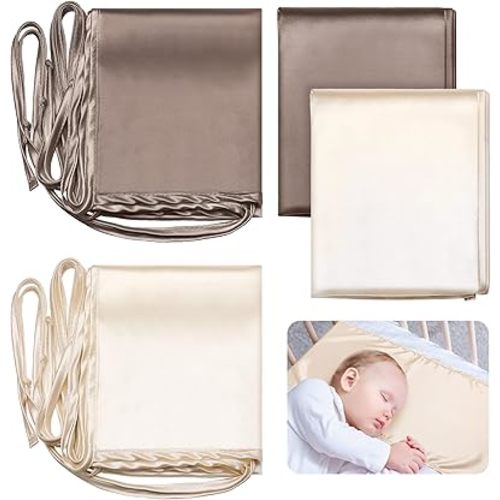 Hosuly 2 Pcs Satin Bassinet Sheet Baby Hair Soft Silk Feeling Sheet Baby Bassinet Sheets for Rectangle Cradle Bassinet Pad Mattress Boys and Girls Newborn and Infant (Coffee, Khaki)