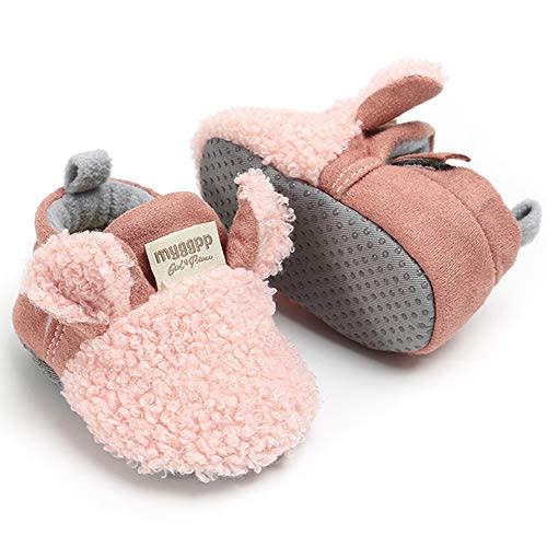 Timatego Newborn Baby Boys Girls Cozy Fleece Booties with Grippers Stay On Slipper Socks Infant Toddler Crib Winter Shoes for Boys Girls
