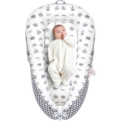 Baby Lounger for Newborn, Infant Lounger for 0-24 Months, Co Sleeper for Girls Boys, 100% Cotton Soft Adjustable Baby Floor Seat for Travel, Portable Baby Nest Lounger(Crown)