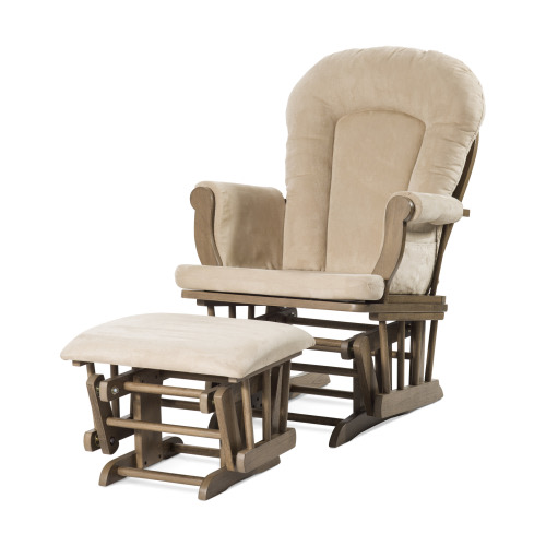 Forever Eclectic Storage Glider and Ottoman in Dusty Heather Finish with Tan Cushion