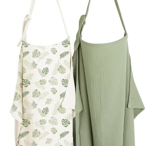 Konssy 2-Pack Muslin Nursing Cover Up for Breastfeeding Moms with Rigid Hoop, 100% Cotton, Lightweight & Breathable Breastfeeding Cover, Adjustable & Comfort