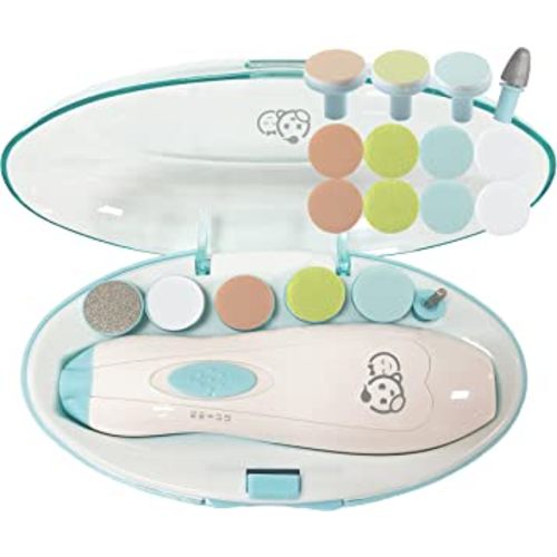 Baby Nail Clippers 20 in 1 by Royal Angels | Safe Electric Baby Nail Trimmer, Baby Nail File Kit, Additional Replacement Heads, Newborn Toddler Toes and Fingernails, Trim and Polish (WhiteBlue)