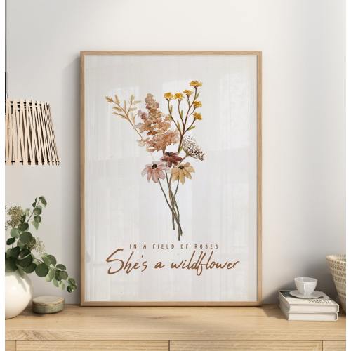 She&#39;s A Wildflower Art Print, Minimal Baby Girl Nursery Décor, Girls Room Wall Art, Wildflower Watercolor