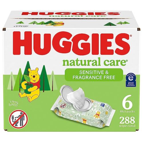 Huggies Natural Care Sensitive Baby Wipes, Unscented, Hypoallergenic, 6 Flip-Top Packs (288 Wipes Total) - 48 Count (Pack of 6)