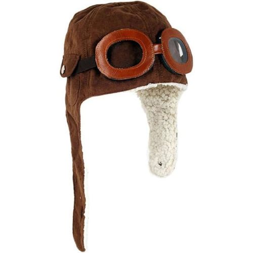 Baby Kids Winter Warm Hat Boy Warmer Earflap Hat Pilot Aviator Cap with Goggles Pattern Brown