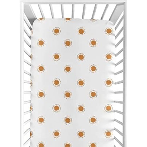 Sweet Jojo Designs White and Orange Boho Sun Boy or Girl Fitted Crib Sheet Baby or Toddler Bed Nursery - Pumpkin Bohemian Celestial Sky Desert Sunshine Outdoors Nature Gender Neutral