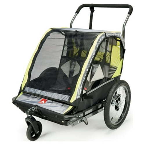 Allen Sports Deluxe 2-Child Foldable Bike Trailer & Stroller, Pull Behind, Double, Model AS2, Green