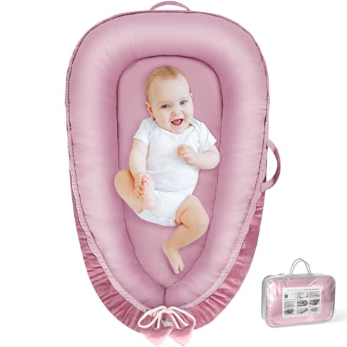 BBWOO Baby Lounger - Baby Lounger for Newborn 0-24 Months, Breathable & Soft Cotton and Velvet Cover Baby Nest, Portable Cozy Infant Lounger for Home and Travel, Ideal Baby Essentials & Shower Gifts