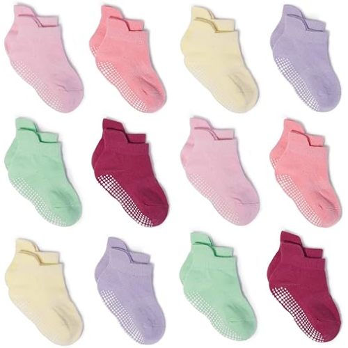 Zaples Baby Non Slip Grip Ankle Socks with Non Skid Soles for Infants Toddlers Kids Boys Girls
