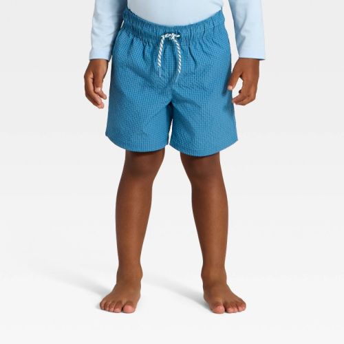 Toddler Boys' Seersucker Solid Swim Trunks - Cat & Jack™ Blue 12M