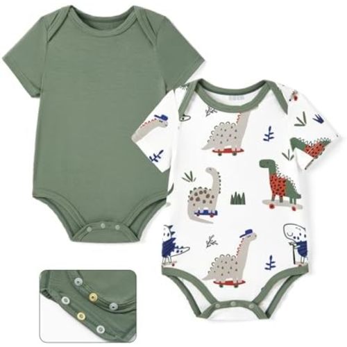 PATPAT Baby Bodysuits Supersoft Bamboo Viscose - Short Sleeve Boys and Girls - Newborn Infant Unisex Clothes - 2 Pack