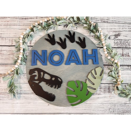 12"-30" Nursery name sign, round name sign, dinosaur name sign, baby name sign, boy nursery name, large name sign boy name dinosaur nursery