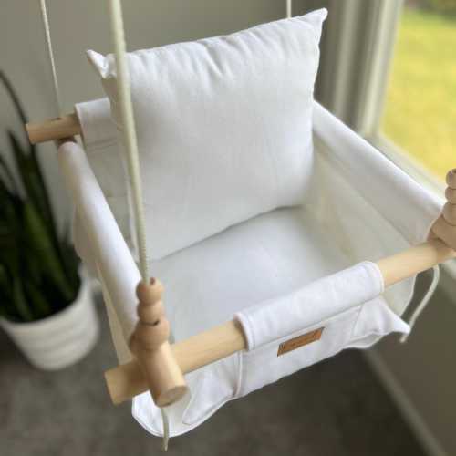 White low back baby swing, Last one, toddler swing, nursery decor, indoor swing, wooden swing, baby fabric swing, baby toy neutral nursery