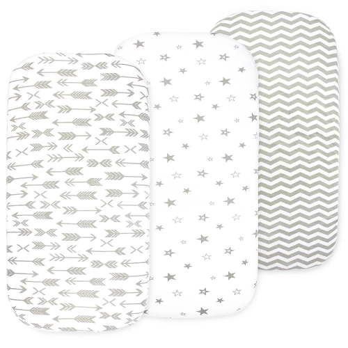 Baby Bassinet Sheet Set – 3 Pack - Keep Baby Happily Sleeping in Cold & Hot Weather w/ Ultra-Soft Universal Fitted Jersey Cotton Bassinet Sheets for Oval, Hourglass & Rectangle Bassinet Mattress