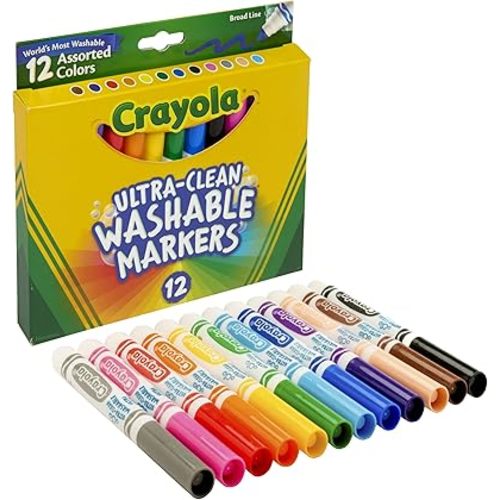Crayola Broad Line Markers (12 Count), Washable Markers for Kids, Assorted Colors, Arts & Crafts Supplies, For Coloring Books & Art Projects, Ages 3+