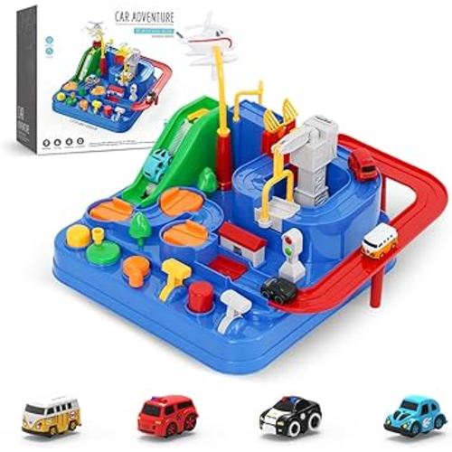 Car Adventure Toy for 3 Year Old Boys | Race Track Car Toy | Toddler City Rescue Toy with Helicopter Theme | Promotes Fine Motor Skills | Christmas Birthday Gift for Kids Ages 3-5