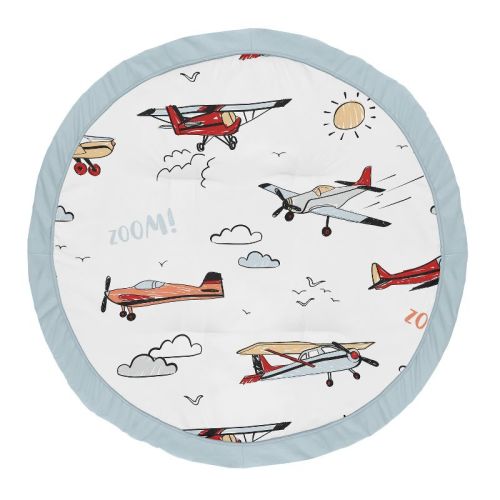 Sweet Jojo Designs Boy Baby Tummy Time Playmat Airplane Red Blue And White