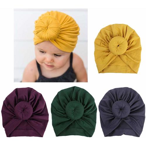 BQUBO Newborn Hospital Hat Infant Baby Knit Hat Cap with Big Bow Soft Cute Knot Nursery Beanie - 4 Pack Donut Cloth Turban/ 3-24 Month