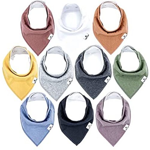 Diaper Squad 100% Organic Cotton Earthy Solid 10-Pack Baby Drool Bandana Bibs for Boys and Girls, Plain Colors
