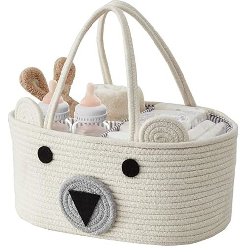 DECOMOMO Teddy Bear Basket, Diaper Caddy Basket, Baby Baskets for Baby Shower (Animal, Large)