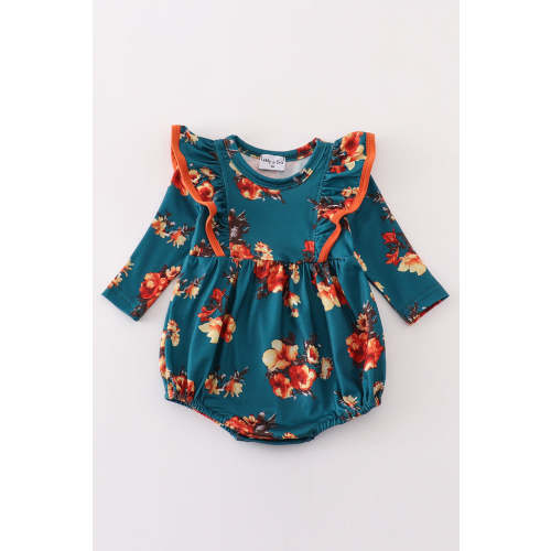 Green floral print girl ruffle bubble – HoneyBean