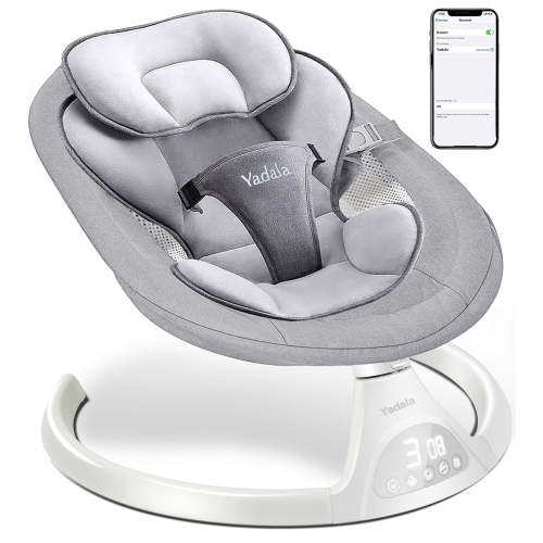 Baby Swing for Infants, Bluetooth Swing Electirc Baby Rocker Bouncer, Intelligent Auto Swing with 5 Speed, Gray