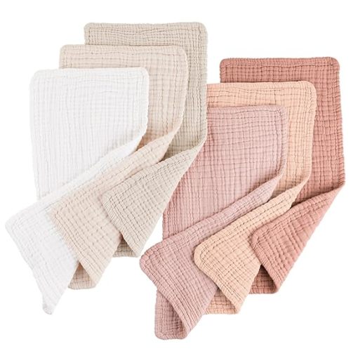 Konssy Muslin Baby Burp Cloths 6 Pack, Soft Absorbent 100% Cotton Burping Clothes for Newborns, Baby Boys and Girls, Unisex