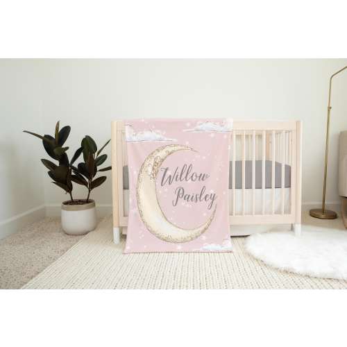 Luna Blanket, Personalized Moon and Stars Baby Blanket, Newborn Coming Home Blanket, New Baby Gift, Celestial Bedding, Girl Luna Blanket