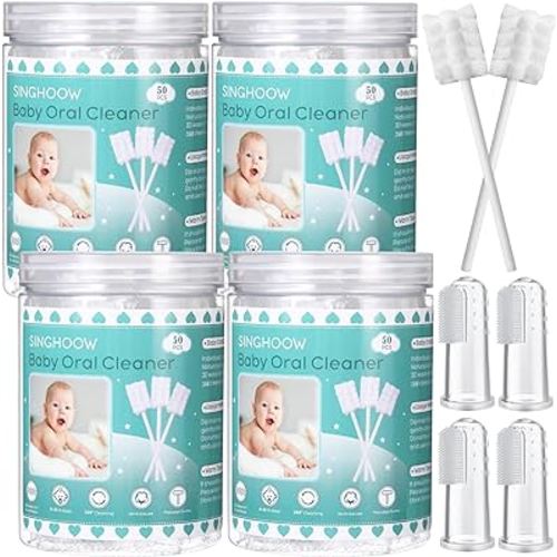 200 Pieces Baby Tongue Cleaner Disposable Infant Oral Cleaner with 4 Pieces Finger Toothbrush Soft Gauze Baby Mouth Newborn for Tooth Mouth Dental Care(Blue)