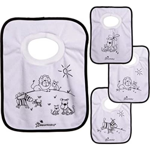 Dreambaby Terry Cloth Pullover Baby Bibs, Super Absorbent for Feeding and Drooling Toddlers, Jungle Animals, 4 Count