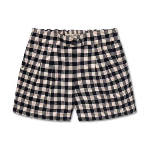 Hope & Henry Girls' Organic Cotton Pleated Flannel Dress Short, Infant, Color: Black and ivory check, Size: 12 months