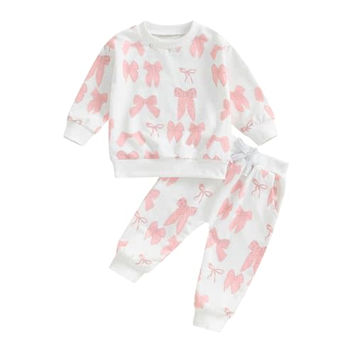 PUHHAPIEY Baby Girl Fall Winter Outfits Toddler Clothes Long Sleeve Floral Graphic Crewneck Sweatshirt + Joggers Pants Set
