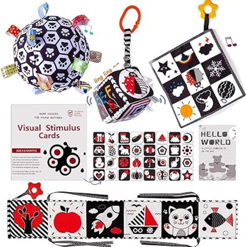 Black and White Baby Toys, High Contrast Newborn Toys 3-6 Months Brain Development, Tummy Time Toys, Infant Sensory Toys 0-6-12 Months Visual Stimulation Montessori Toy Gift