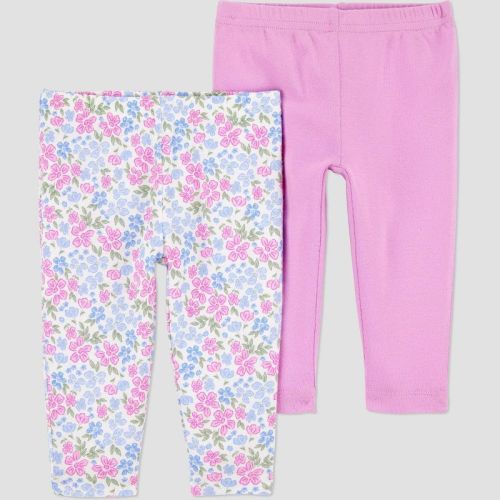 Carter's Just One You®️ Baby Girls' 2pk Pants - Purple 6M: Slim Fit, Floral Pattern, Full Waistband Elastic, Ankle Length