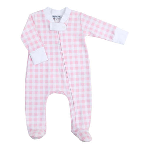 Baby Checks Zip Footie - Pink