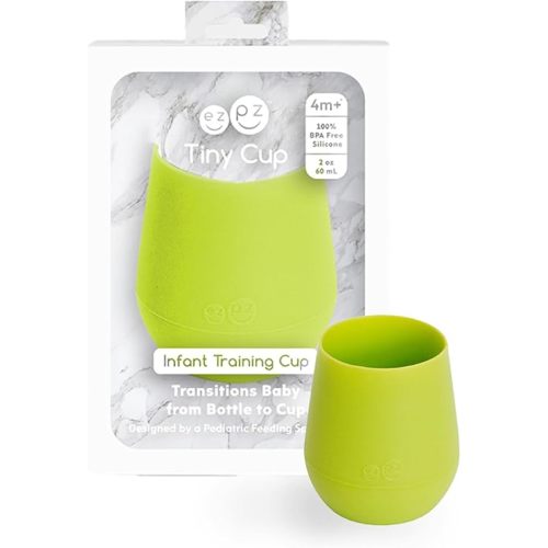 ezpz Tiny Cup (Lime) - 100% Silicone Training Cup for Infants - 4 months + - Designed by a Pediatric Feeding Specialist - Baby-led Weaning Essentials & Baby Gifts