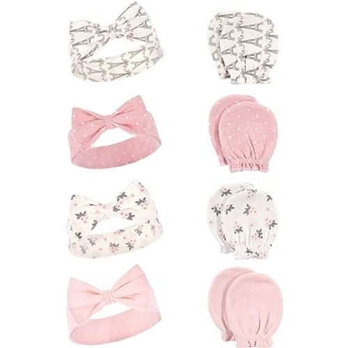Hudson Baby Baby Girls' Cotton Headband and Scratch Mitten Set