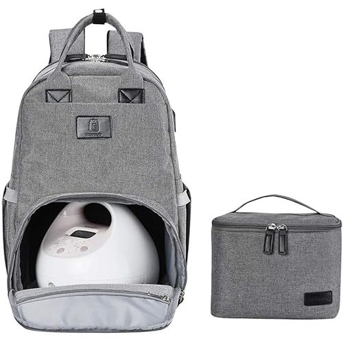 Diaper Bag Breast Pump Backpack - Multi-Function Cooler and Moistureproof Bag Double Layer for Mother Baby Bottle Breast Milk Pump Outdoor Working Backpack with Insulation Bag (Grey) (Medium)