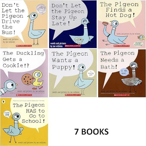 Pigeon Series 7 Book Set : Don't Let the Pigeon Drive the Bus / Stay up Late. Pigeon Finds a Hot Dog ....and 4 More Titles Paperback – January 1, 2009