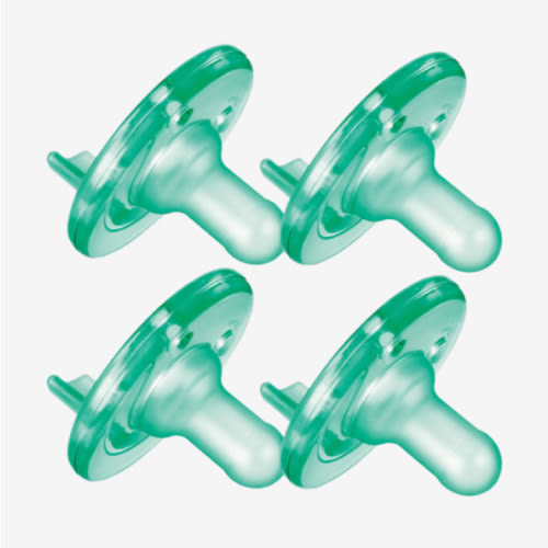Philips Avent Soothie 0-3 Months Orthodontic Baby Pacifiers, 100% Silicone Pacifiers, One Piece, BPA-Free, Green, 4 Pack, Model SCF190/41