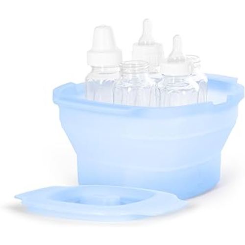 Ubbi Collapsible Microwave Steam Sterilizer for Baby Bottles, Breast Pump Accessories & Pacifiers, Reusable Silicone Steam Bag for Travel or Home Use, Fits Up to 5 Baby Bottles, Blue