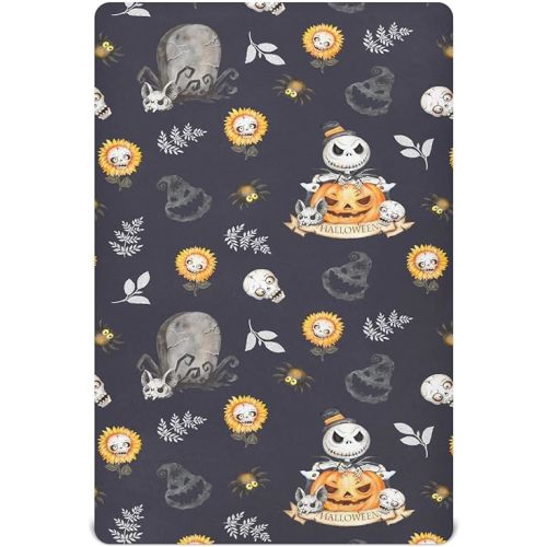 Crib Sheets for Boys Halloween Skulls Horror Monsters Toddler Baby Girl Sheets for Crib,Neutral Mini Crib Nursery Mattress Sheets Fitted,Crib Mattress Soft & Breathable 52 * 28 * 9In