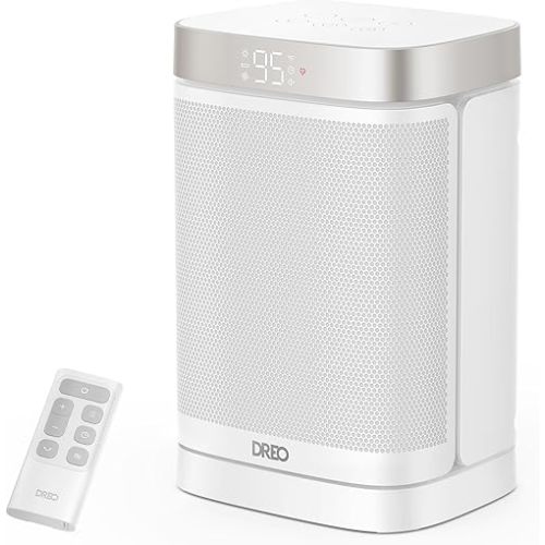 DREO Atom One Space Heater with Remote, 70°Oscillating Electric Heaters with Digital Thermostat, 1500W PTC Ceramic Heater, 12h Timer, Quiet Safety Heating, Portable Heater for Home Office