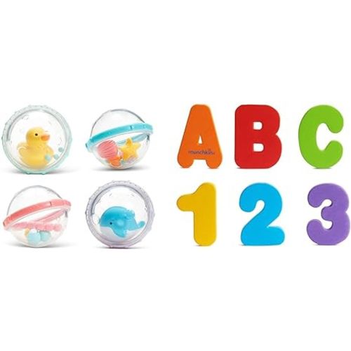 Munchkin® Float & Play Bubbles™ Baby and Toddler Bath Toy, 4 Count & ® Learn™ Bath Letters and Numbers 36pc Toddler Bath Toy - Float and Play Bubbles + Bath Letters & Numbers