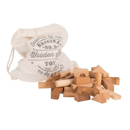 Wooden Natural Blocks in Sack - 100 Pcs
