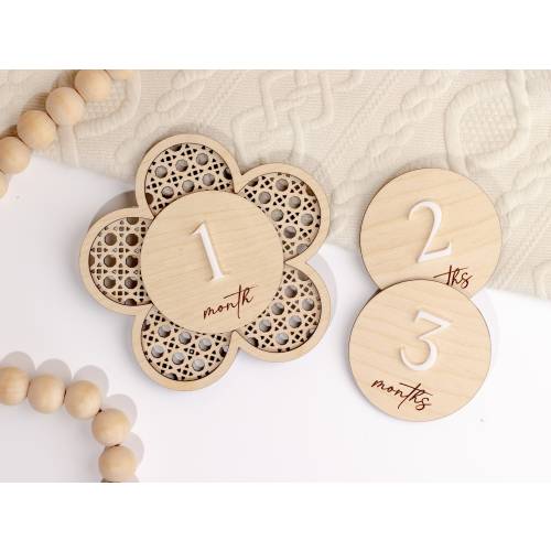 Daisy Rattan Monthly Milestone Markers | Milestone Marker | Wood First Year Photo Prop | Monthly Age Marker | Baby Shower Gifts