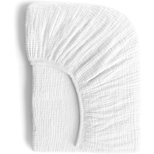 Muslin Crib Sheets, 100% Organic Cotton, Breathable and Ultra-Soft, Standard Crib Sheet Mattress (28"x 52") for Girls and Boys, Neutral Fitted Baby Crib Sheet (White)