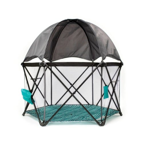 Go With Me™ Eclipse Portable Playard with Canopy - Watercolor Stripe w – Baby Delight