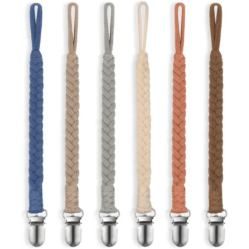 POKIPAW Pacifier Clip for Boys and Girls, 6 Pack Baby Pacifier Holder Leash 100% Handmade Braided Fits All Pacifiers & Teething Toys Modern Unisex Baby Gift